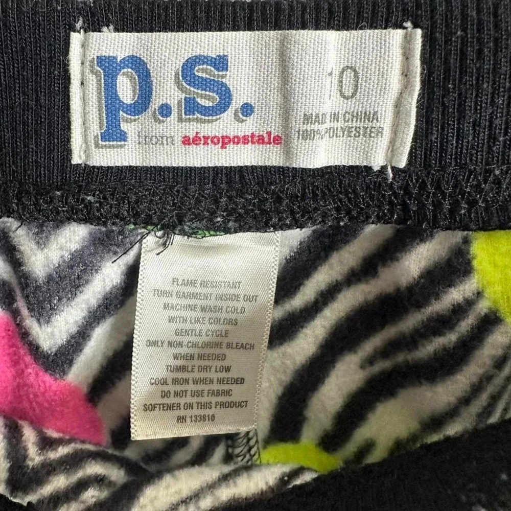 P.S. Aeropostale  smiley‎ face zebra print loungewear pants Girls kids Size 10